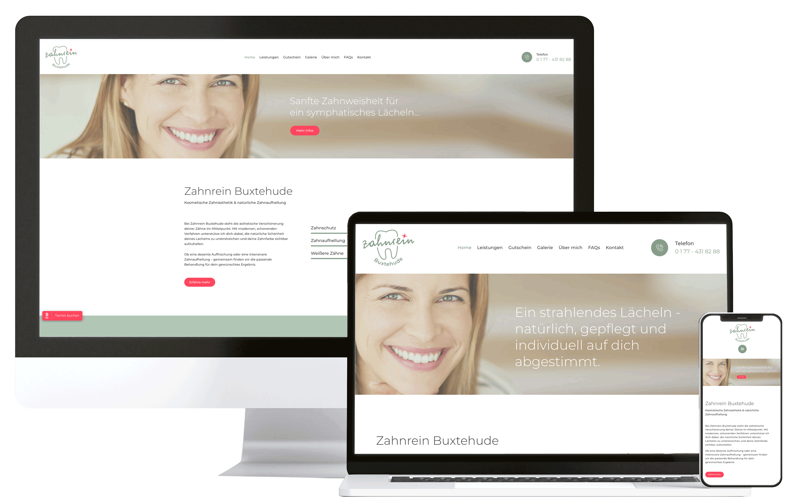 Website Zahnrein Buxtehude auf Desktop, Laptop und Smartphone